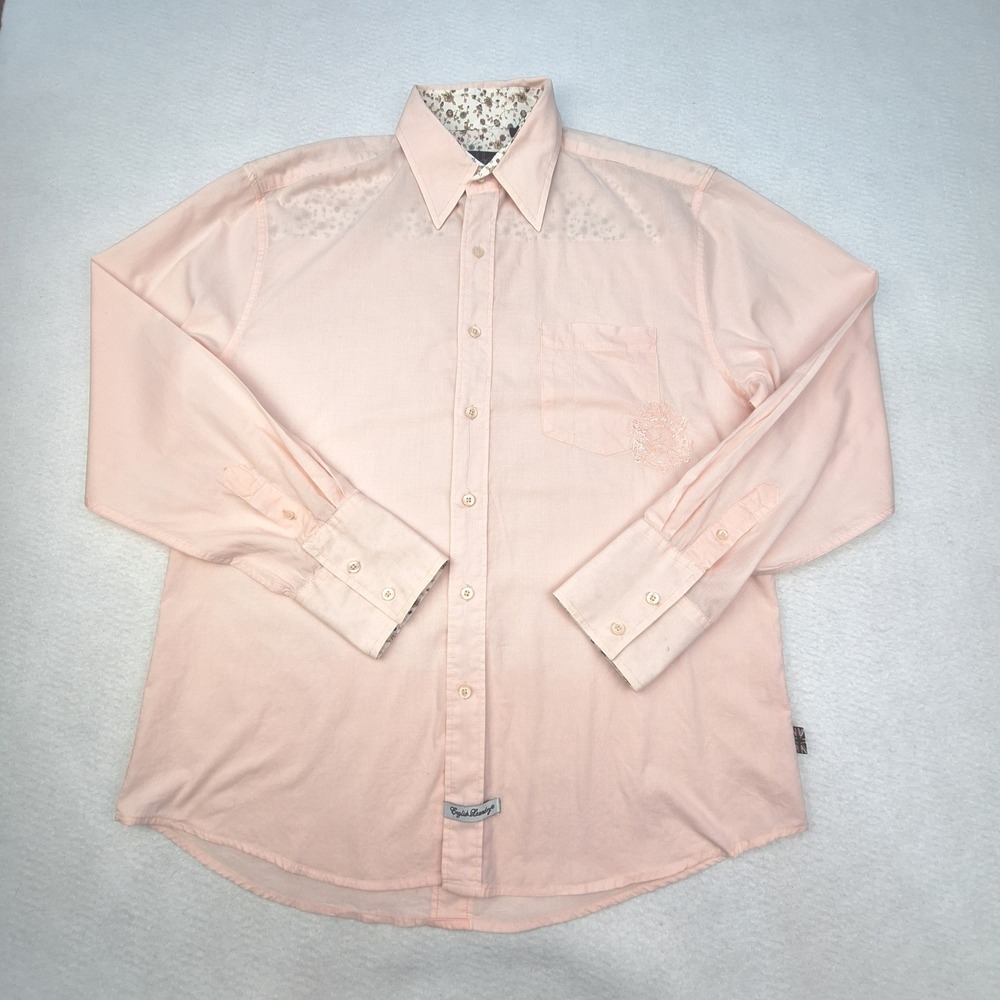 English Laundry Shirt Mens Large Pink Button Down Floral Trim Christopher Wicks